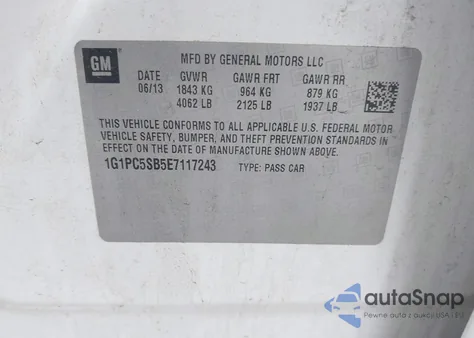 2014 Chevrolet Cruze Lt из США, поврежденный, VIN 1G1PC5SB5E7117243